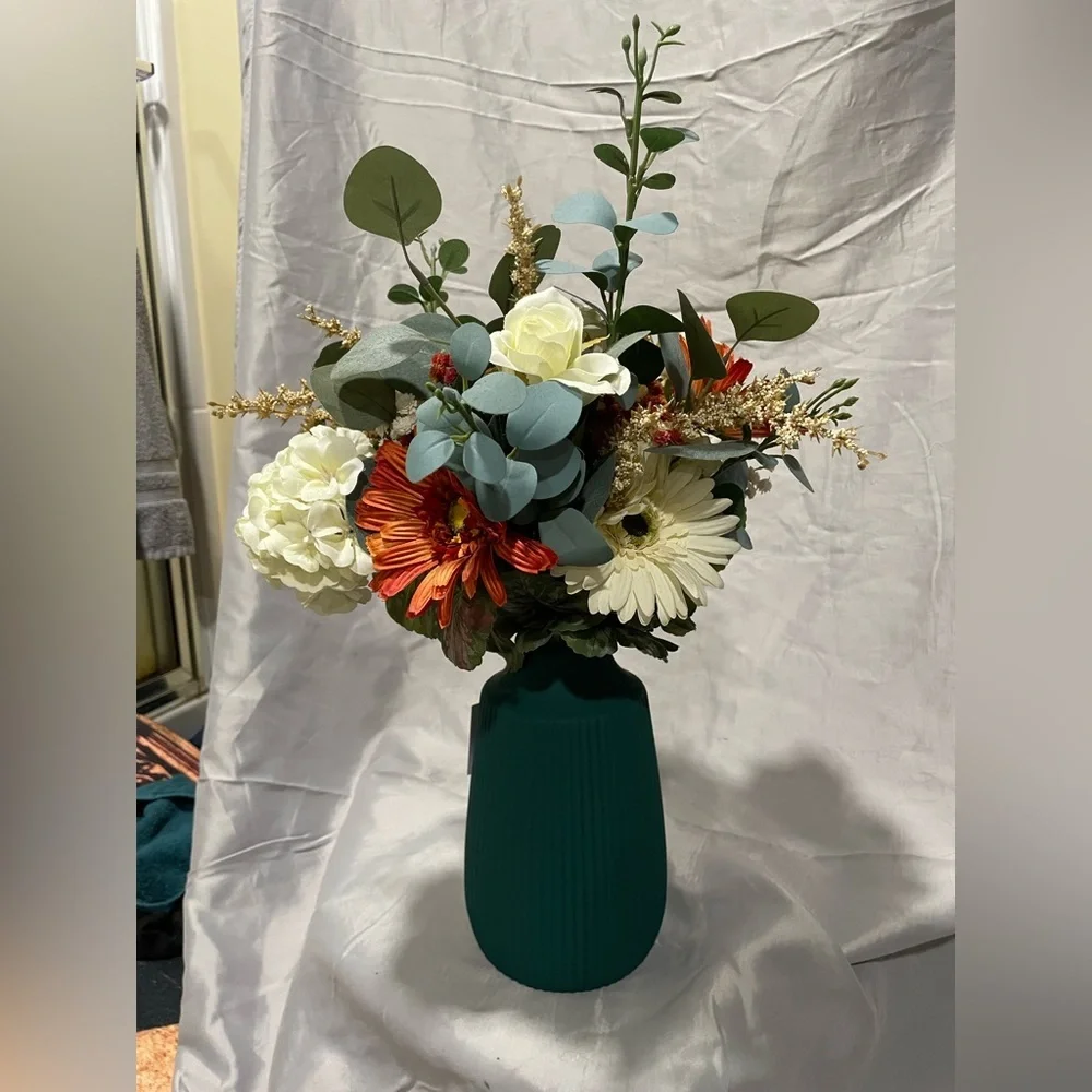Vibrant Handmade Floral Arrangement in Green Vase